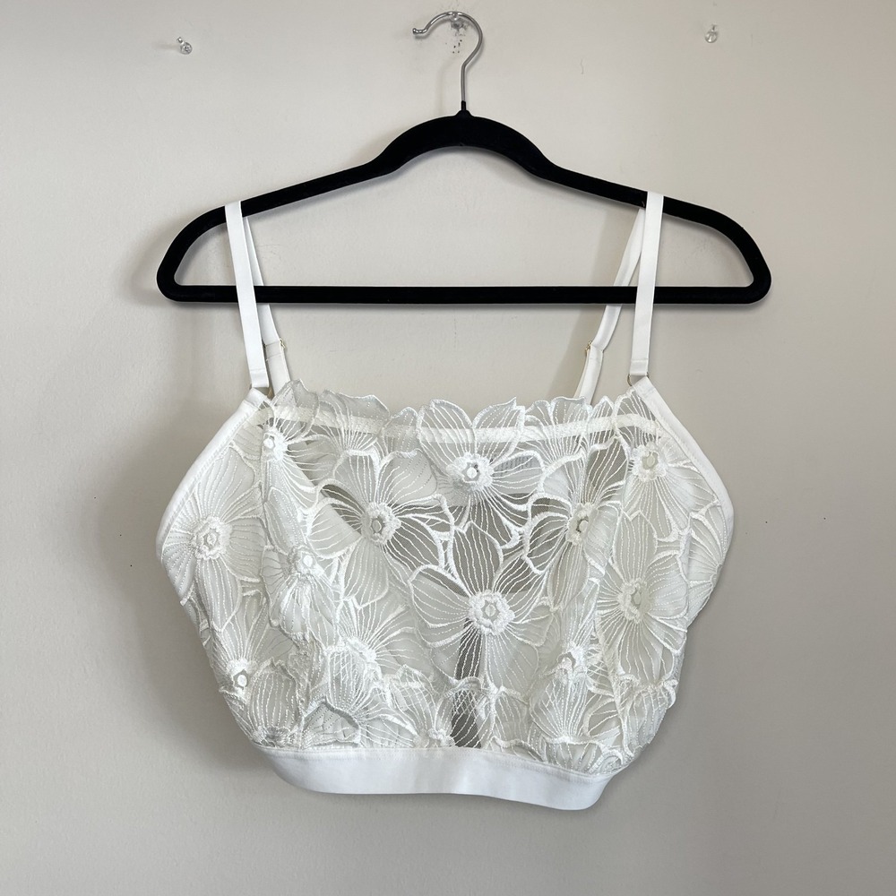 NWT Aerie For Good White Floral Lace Wireless Non Padded Bra XL Bridal‎ Beach